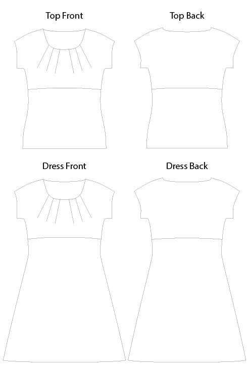 Itch to Stitch Kathryn Top & Dress PDF Sewing Pattern Line Drawing