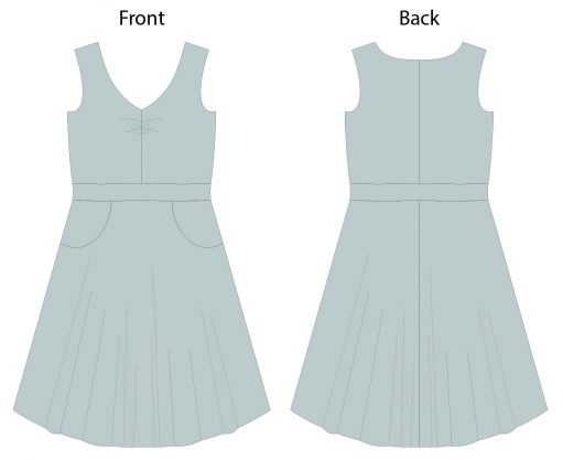 Itch to Stitch Davina Dress Line Drawings - Front and Back
