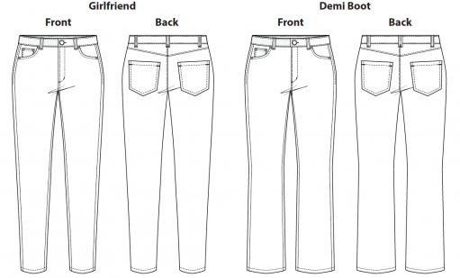 Itch to Stitch Eddystone Jeans Sewing pattern line drawings
