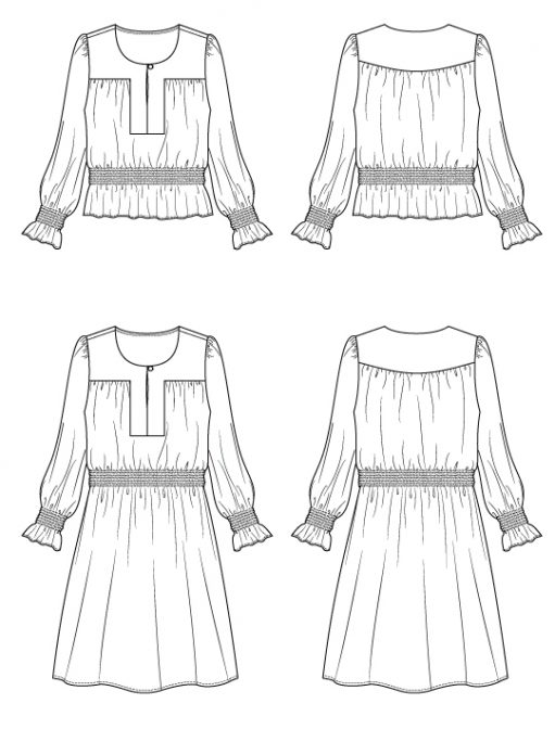Itch to Stitch Azores Top & Dress PDF Sewing Pattern Line Drawings