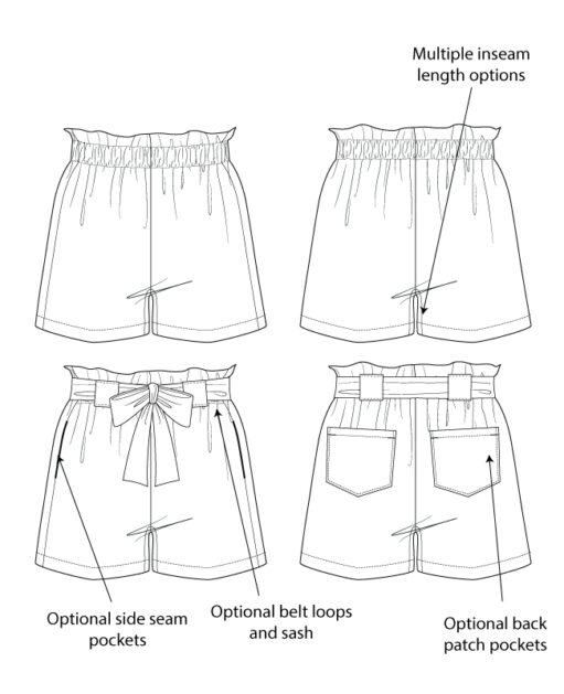 Itch to Stitch Brampton Shorts PDF Sewing Patterns Line Drawings