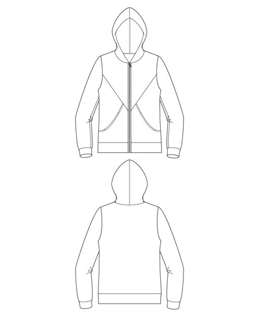Itch to Stitch Nazare Zip-up Hoodie PDF Sewing Pattern Line Drawings