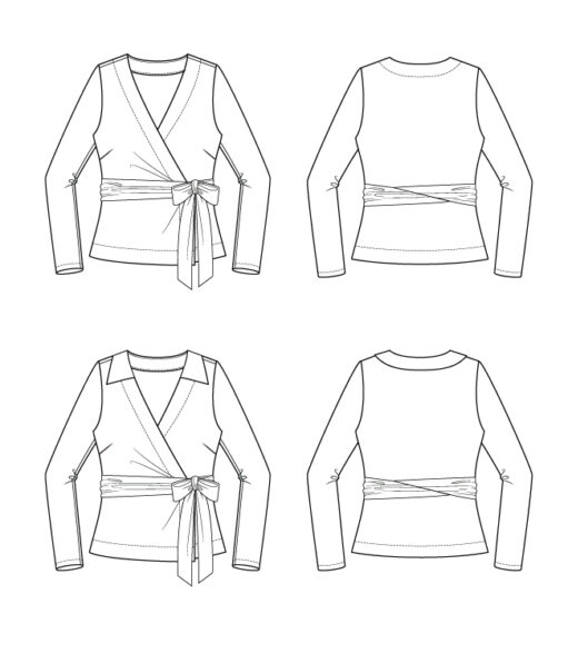Itch to Stitch Coimbra Wrap Top PDF Sewing Pattern Line Drawings